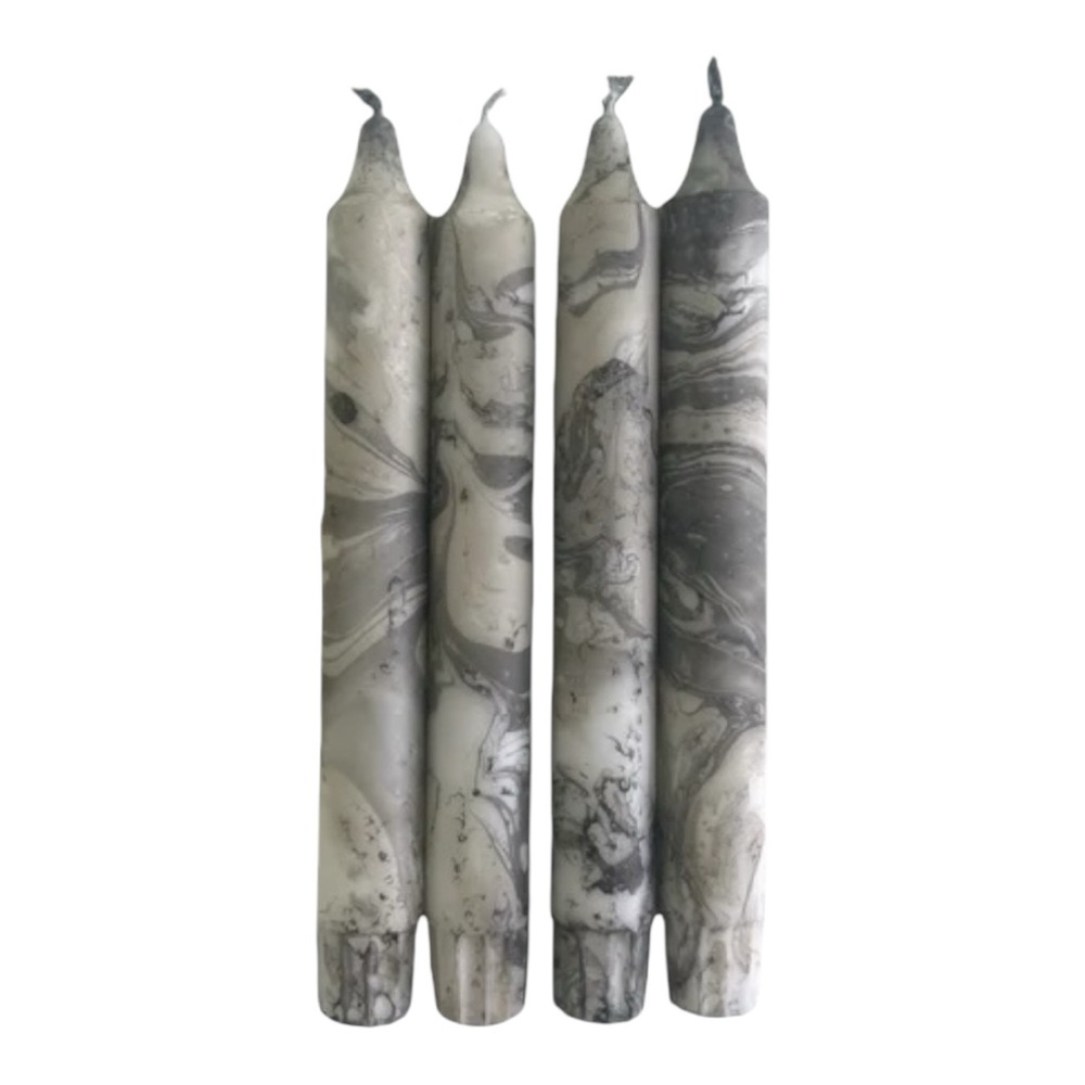 Diana Uptopia Marble Taper Candle Set Black White 9.5in Modern Decor